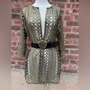 Eyelet Jacket by Chicos Travelers Collection Gold Bronze Metallic small small